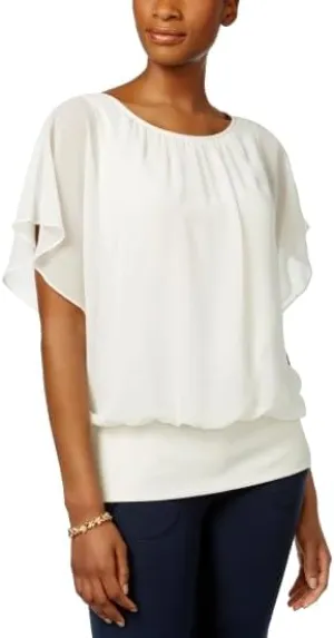 Petite Flutter Sleeve Top (Vintage Cream, PXS)