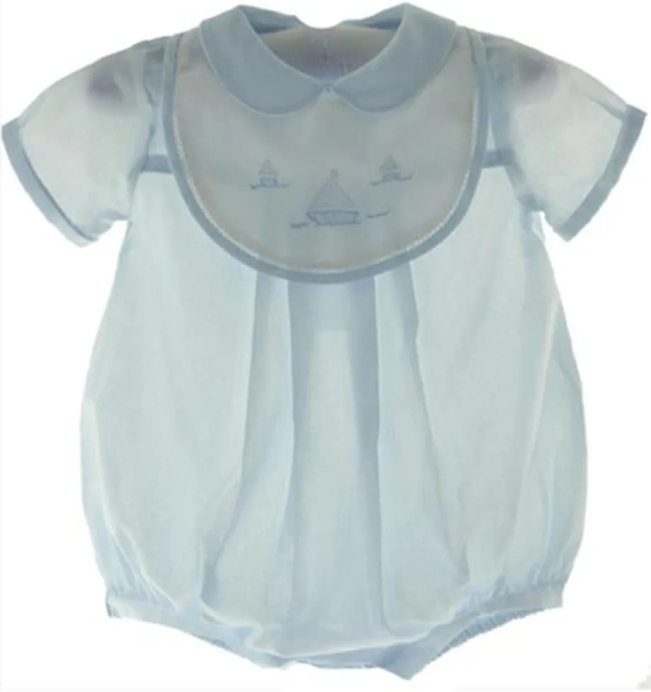 Petti Ami Blue Sailboat Shadow Embroidered Boys Romper Newborn