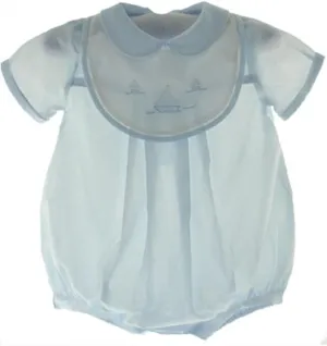 Petti Ami Blue Sailboat Shadow Embroidered Boys Romper Newborn