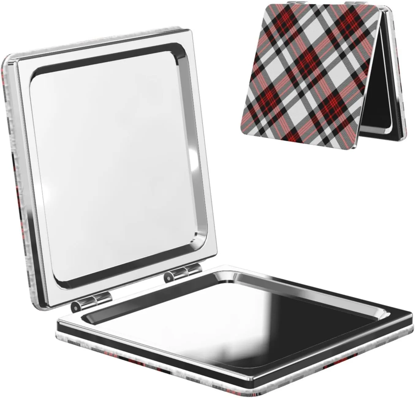 Peynir Seamless Tartan Plaid Stripes Red Women Handheld Makeup Mirror Portable Compact Mirror Folding Mini Cosmetic Mirror