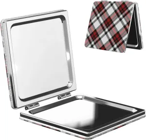 Peynir Seamless Tartan Plaid Stripes Red Women Handheld Makeup Mirror Portable Compact Mirror Folding Mini Cosmetic Mirror