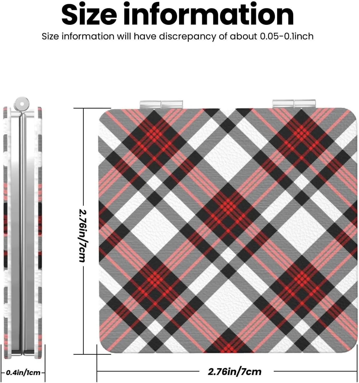 Peynir Seamless Tartan Plaid Stripes Red Women Handheld Makeup Mirror Portable Compact Mirror Folding Mini Cosmetic Mirror