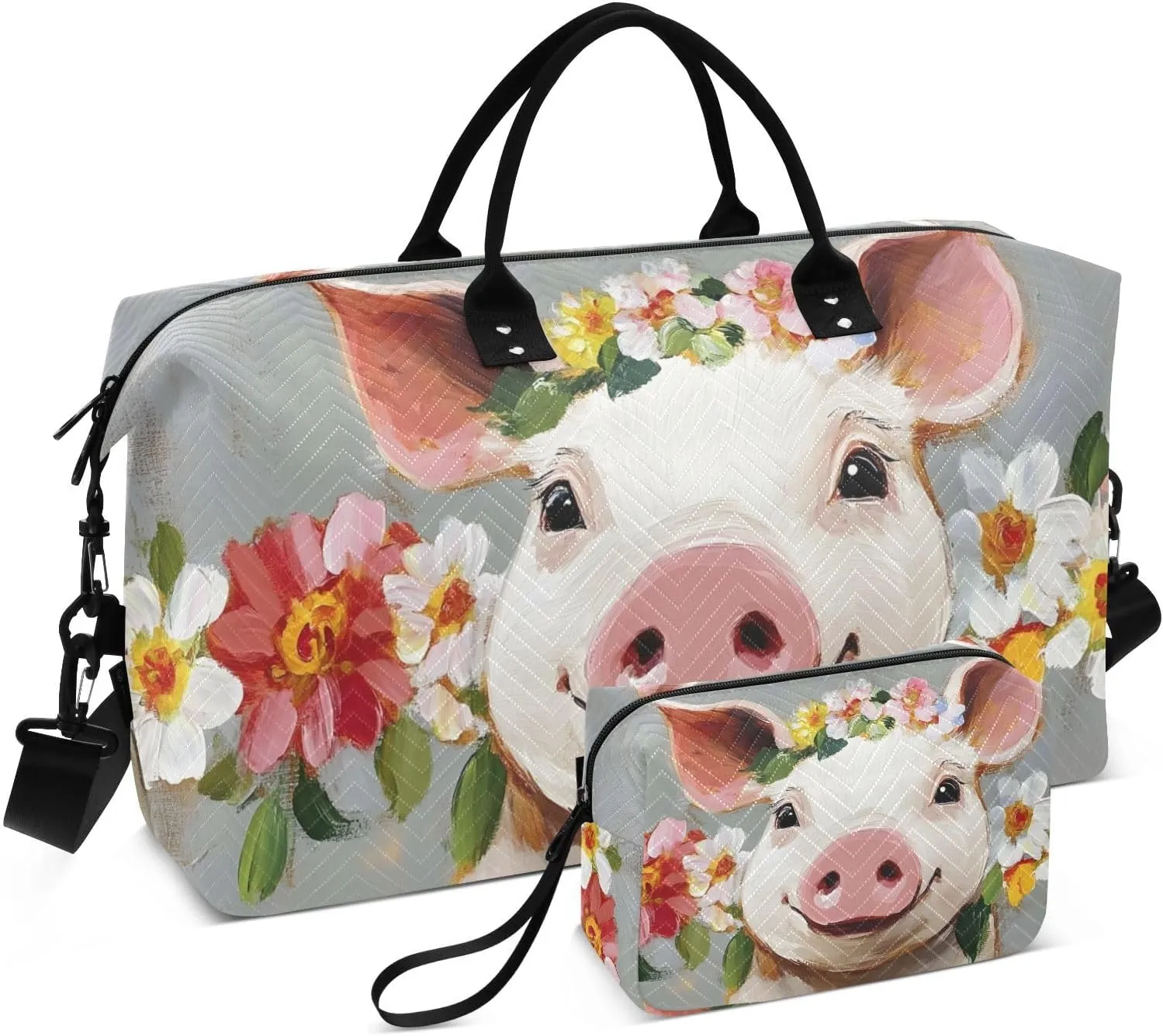 Pig Portrait Garland Cute Duffle Bag for Travel, Gym Bag with Multiple Interior Pockets for Men Women Overnight Purse Included 20.5 x 1.9 x 13.8 In