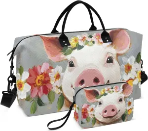 Pig Portrait Garland Cute Duffle Bag for Travel, Gym Bag with Multiple Interior Pockets for Men Women Overnight Purse Included 20.5 x 1.9 x 13.8 In