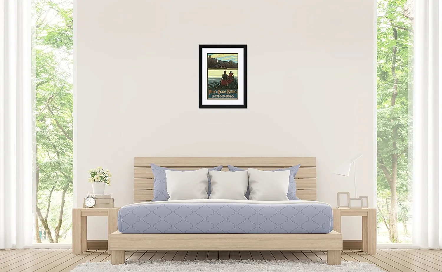 Pine Cone Cabin Maine Lake Canoers Hills Framed & Matted Art Print from Original Travel Artwork by Artist Paul A. Lanquist Framed Art Size: 18" x 24"