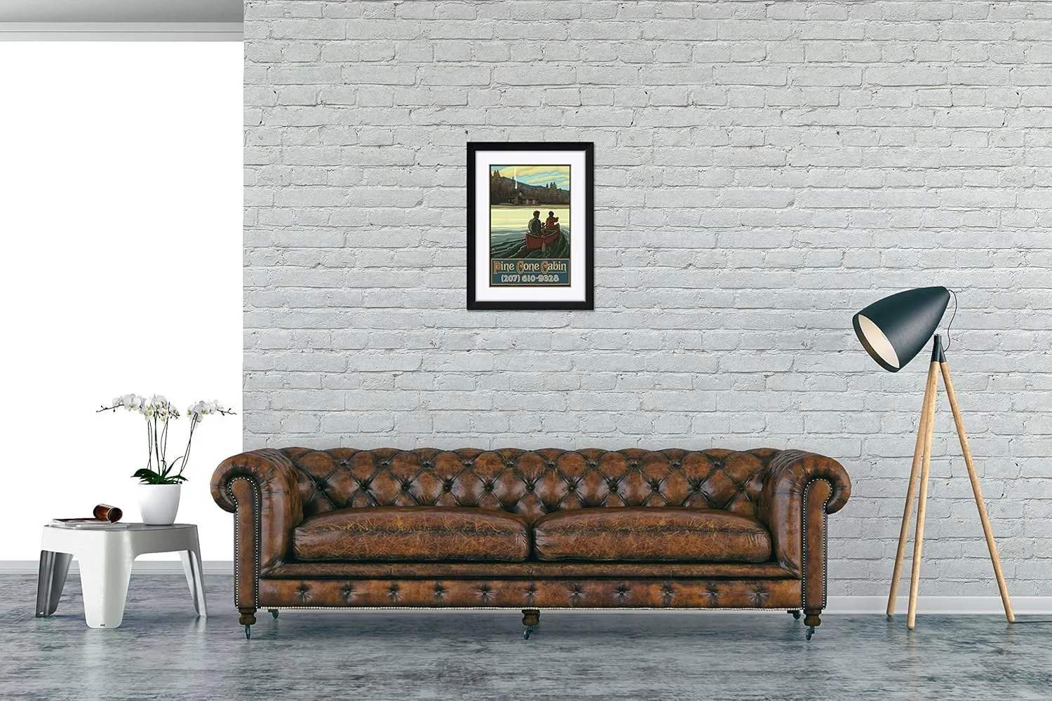 Pine Cone Cabin Maine Lake Canoers Hills Framed & Matted Art Print from Original Travel Artwork by Artist Paul A. Lanquist Framed Art Size: 18" x 24"