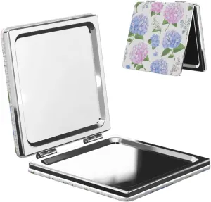 Pink and Blue Hydrangea Women Small Pocket Mirror Travel Cosmetic Mirror Folding Handheld Makeup Mirror