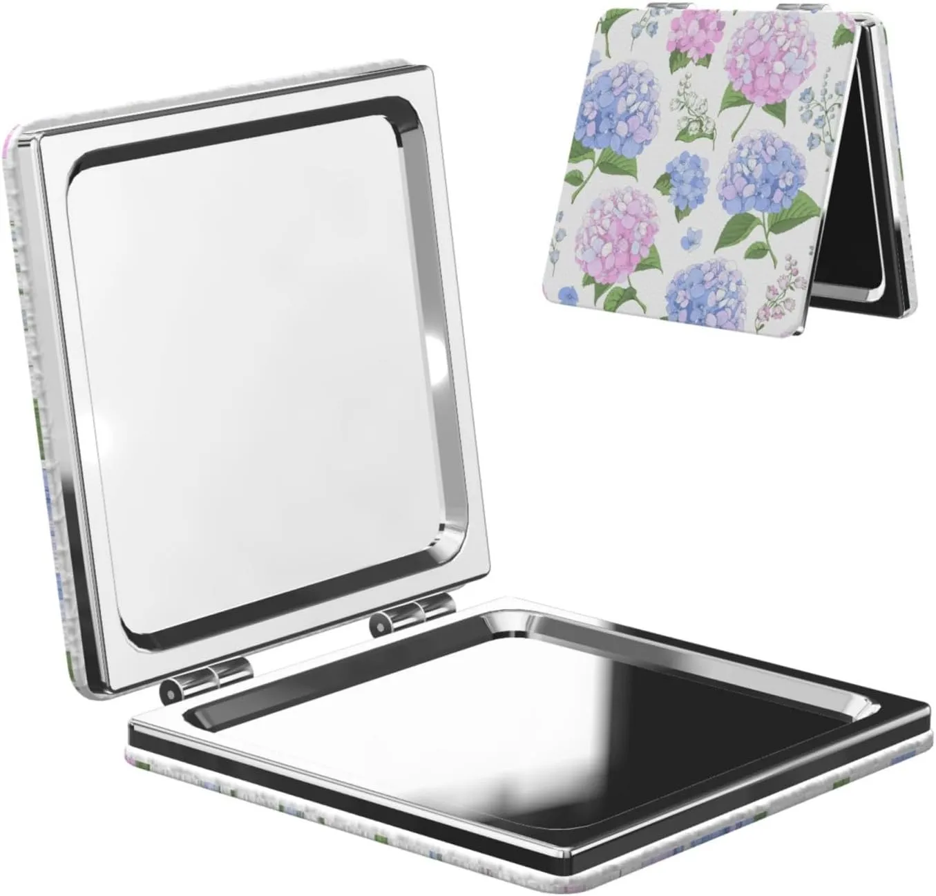 Pink and Blue Hydrangea Women Small Pocket Mirror Travel Cosmetic Mirror Folding Handheld Makeup Mirror