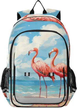 Pink Flamingos Beach Kid Bookbag, Cute Girls Backpack, Travel Backpack Kids