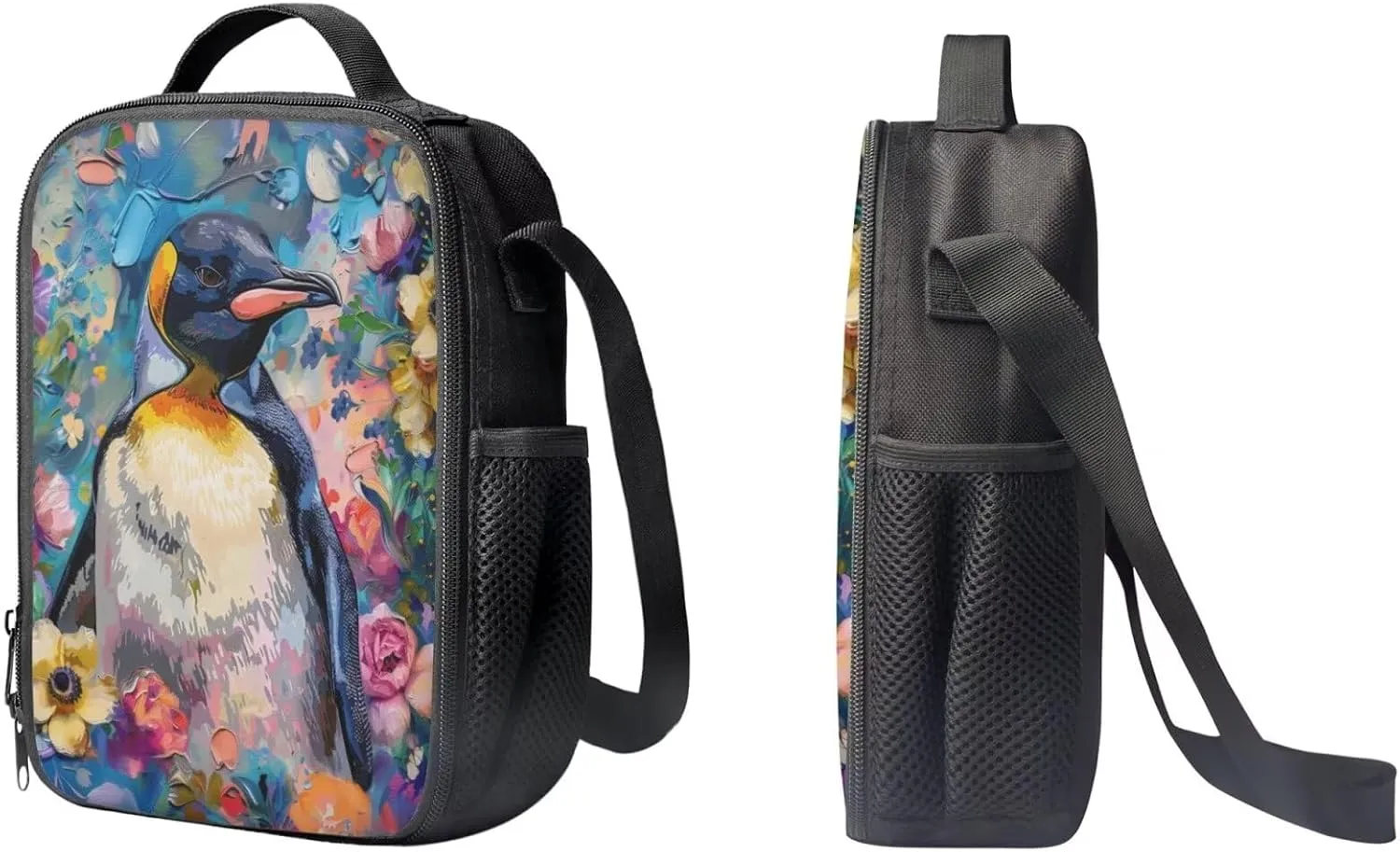 PinUp Angel Cool Emperor Penguin Print Kids Backpack with Lunch Bag Pencil Bag for Kids Cute Art Oil Painting Animal Patterned Backpacks Elementary Bookbag School Bag