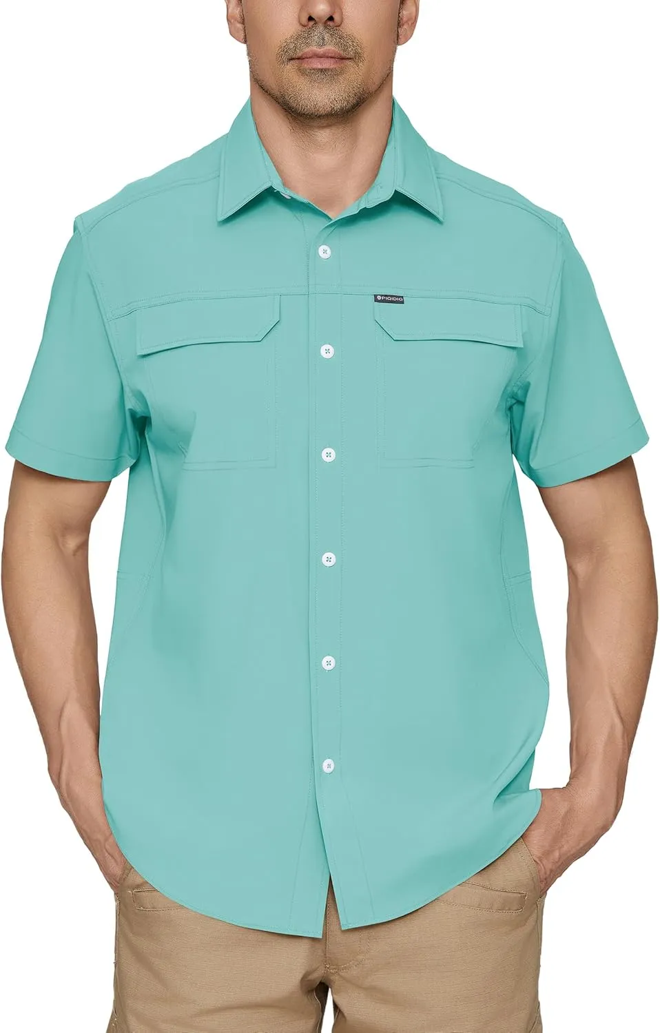 PIQIDIG Men's UPF 50  Sun Protection Shirt Short Sleeve Hiking Fishing Shirt Quick Dry for Safari Travel Button Down Shirts