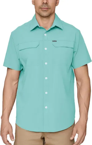 PIQIDIG Men's UPF 50  Sun Protection Shirt Short Sleeve Hiking Fishing Shirt Quick Dry for Safari Travel Button Down Shirts