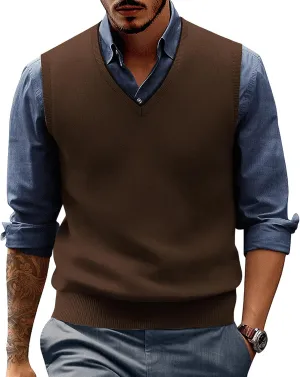 PJ PAUL JONES Mens Sweater Vest Wool Blended Knitted Vest Sweaters V-Neck Sleeveless Pullover Vests
