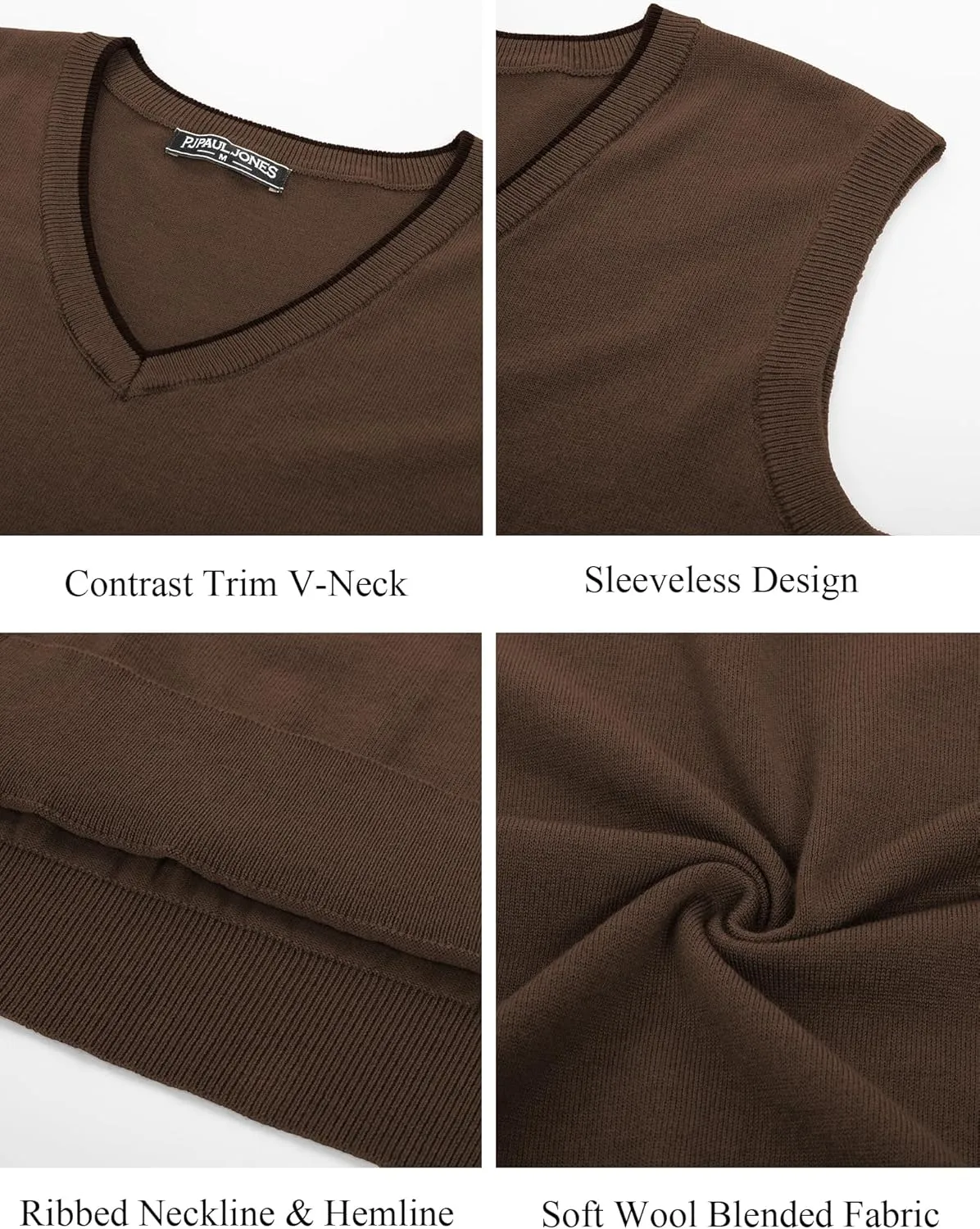 PJ PAUL JONES Mens Sweater Vest Wool Blended Knitted Vest Sweaters V-Neck Sleeveless Pullover Vests