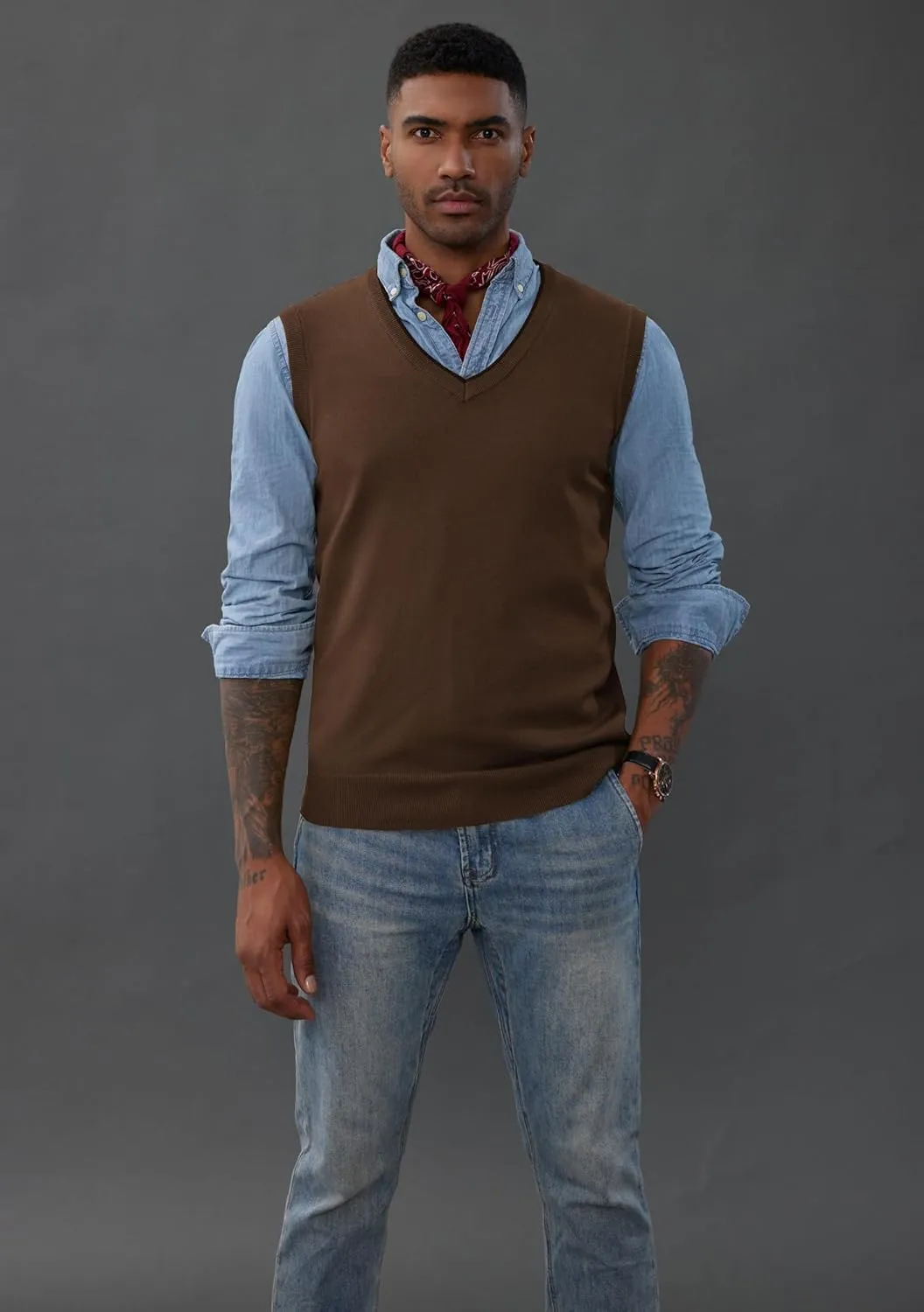 PJ PAUL JONES Mens Sweater Vest Wool Blended Knitted Vest Sweaters V-Neck Sleeveless Pullover Vests
