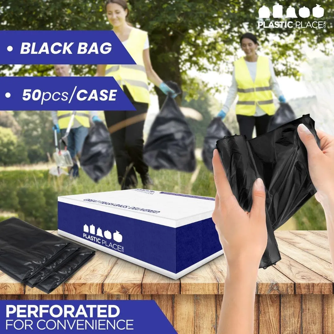 Plasticplace Contractor Trash Bags 42 Gallon 3.0 Mil Rolls Black Heavy Duty Garbage Bag 33.6” x 47.6” (32 Count)