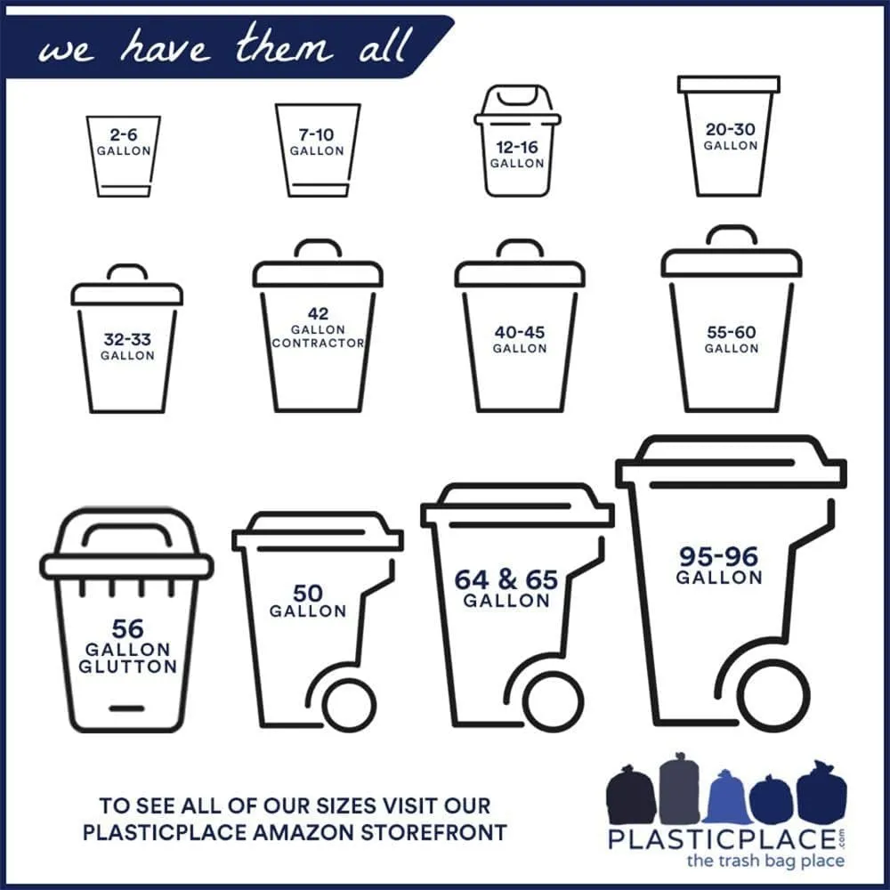 Plasticplace Contractor Trash Bags 42 Gallon 3.0 Mil Rolls Black Heavy Duty Garbage Bag 33.6” x 47.6” (32 Count)
