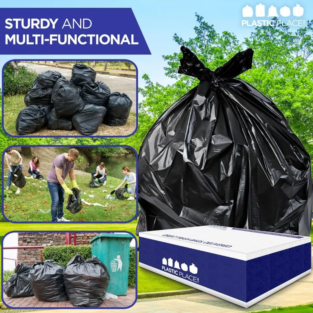 Plasticplace Contractor Trash Bags 42 Gallon 3.0 Mil Rolls Black Heavy Duty Garbage Bag 33.6” x 47.6” (32 Count)