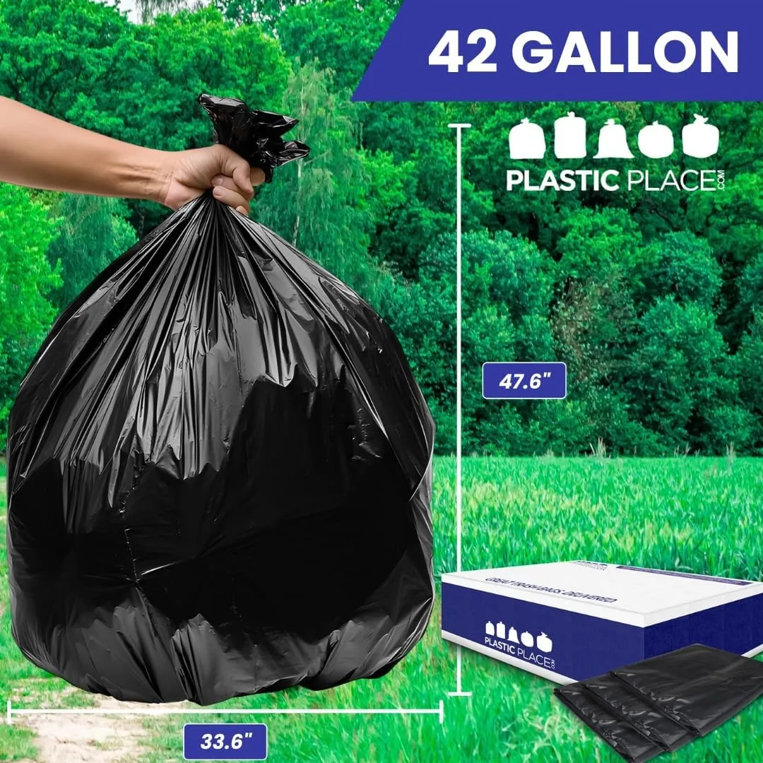 Plasticplace Contractor Trash Bags 42 Gallon 3.0 Mil Rolls Black Heavy Duty Garbage Bag 33.6” x 47.6” (32 Count)