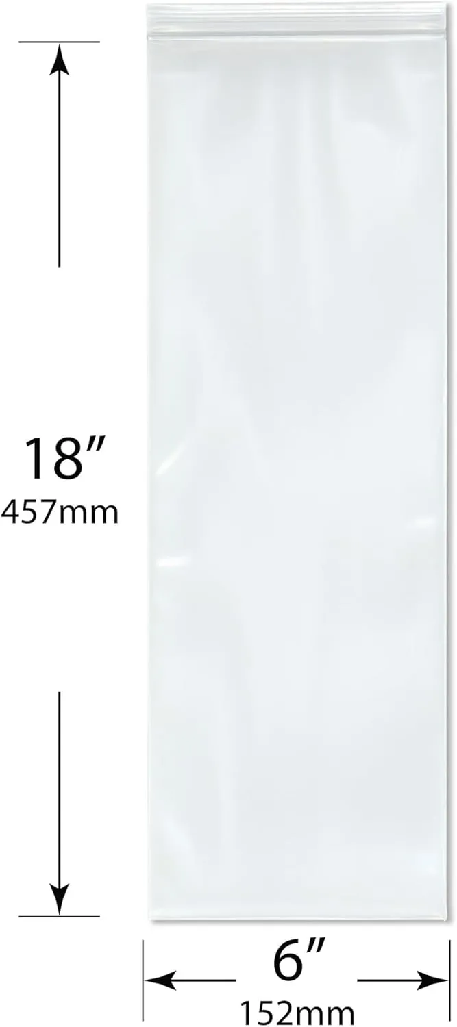 Plymor 6" x 18" (Pack of 100), 6 Mil Industrial Duty Zipper Reclosable Plastic Bags