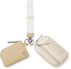 POIUGOYA Nylon Wristlet Wallets, Dual Pouch Keychain Wristlet Wallet, RFID Small Wallet With Coin Pouch,ID Window For Travel