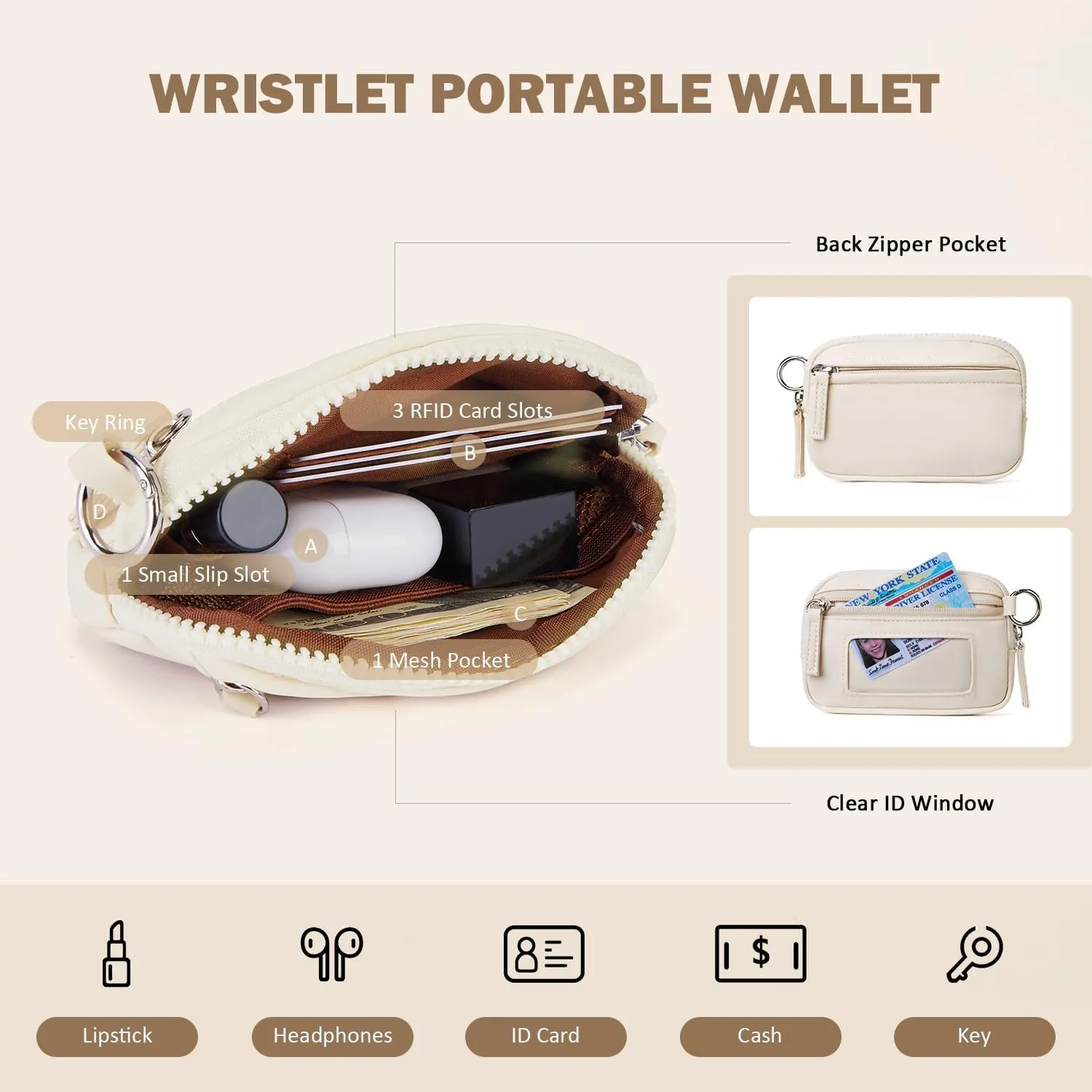 POIUGOYA Nylon Wristlet Wallets, Dual Pouch Keychain Wristlet Wallet, RFID Small Wallet With Coin Pouch,ID Window For Travel