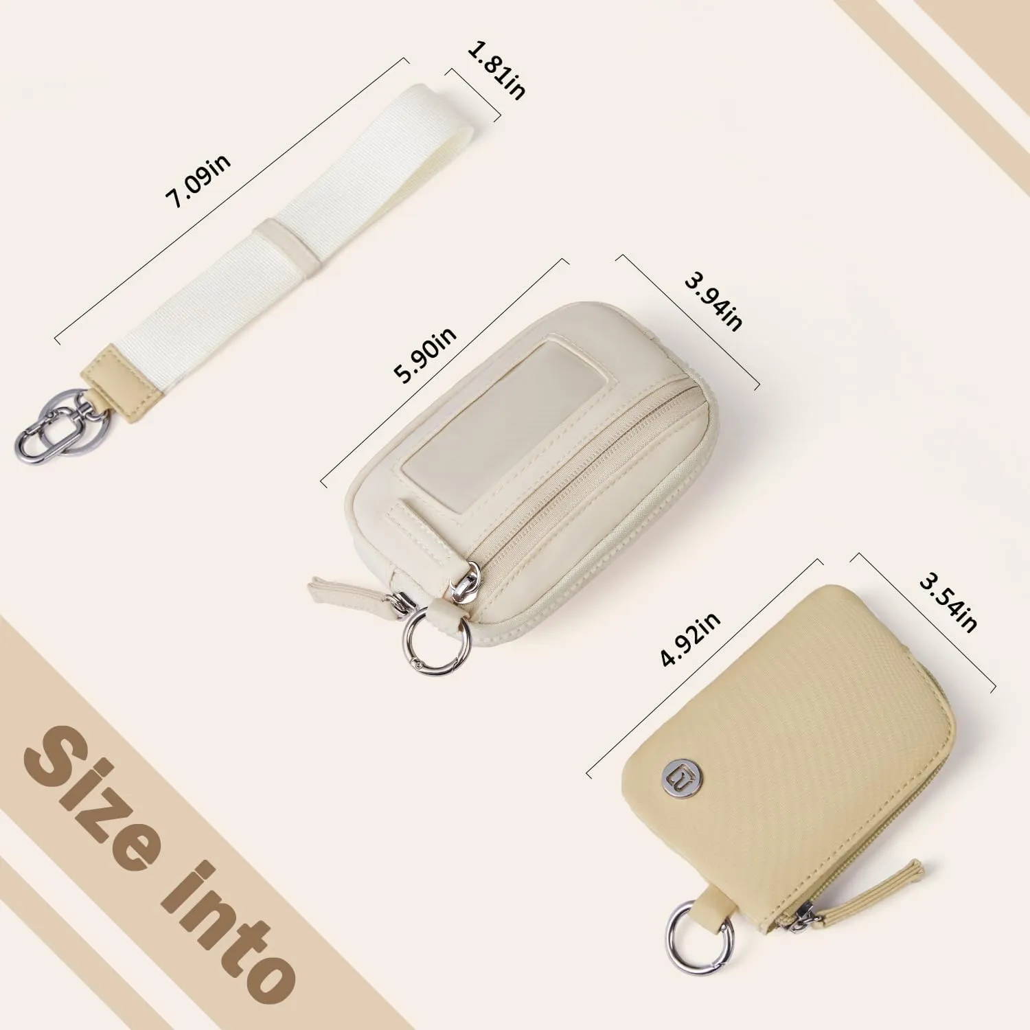 POIUGOYA Nylon Wristlet Wallets, Dual Pouch Keychain Wristlet Wallet, RFID Small Wallet With Coin Pouch,ID Window For Travel