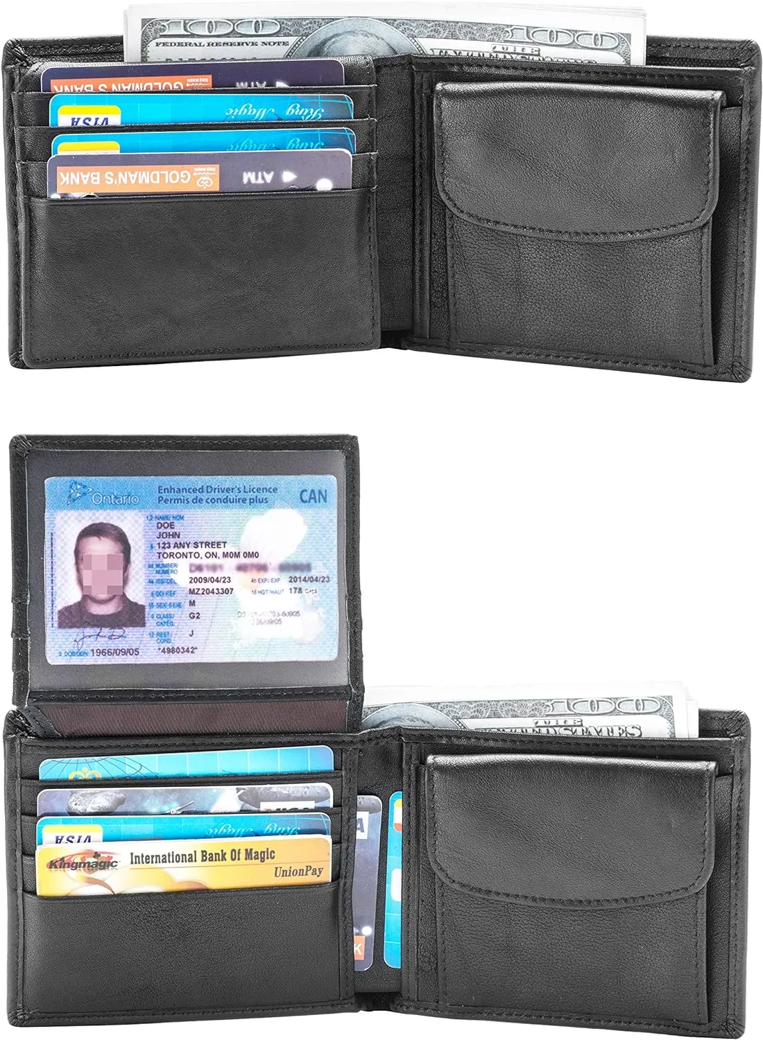 POKOFO RFID Blocking Genuine Leather Bifold Wallet for Men with Zipper and Coin Pocket
