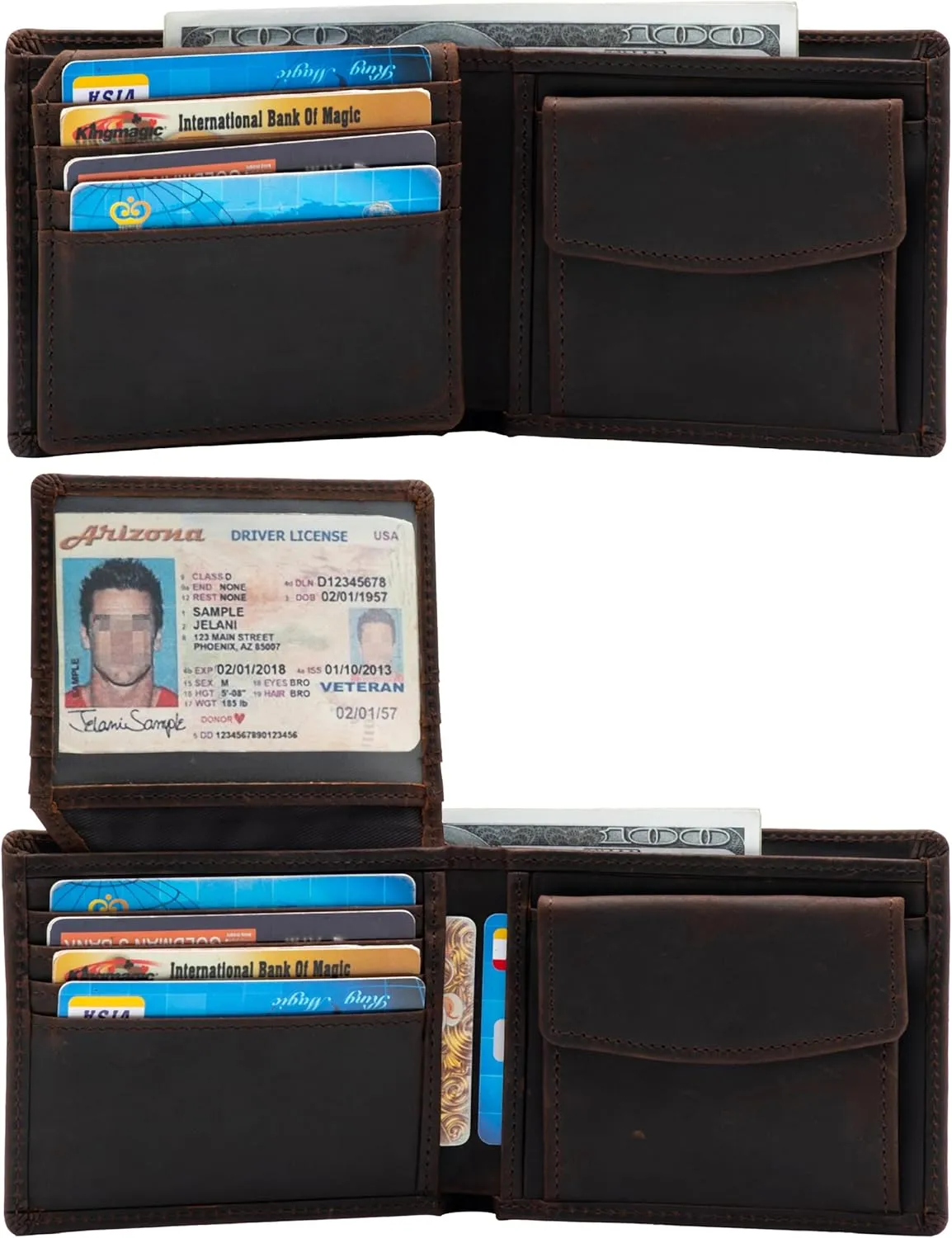 POKOFO RFID Blocking Genuine Leather Bifold Wallet for Men with Zipper and Coin Pocket