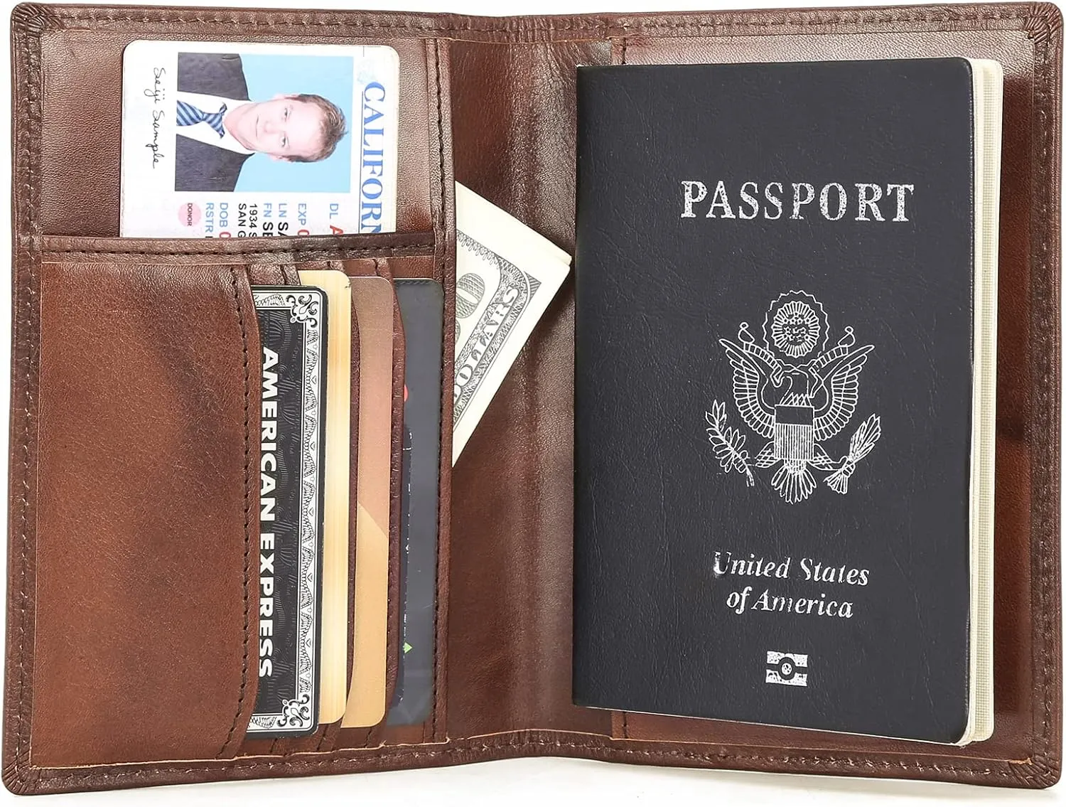Polare Slim RFID Blocking Leather Passport Holder Travel Bifold Wallet For Men (Coffee)