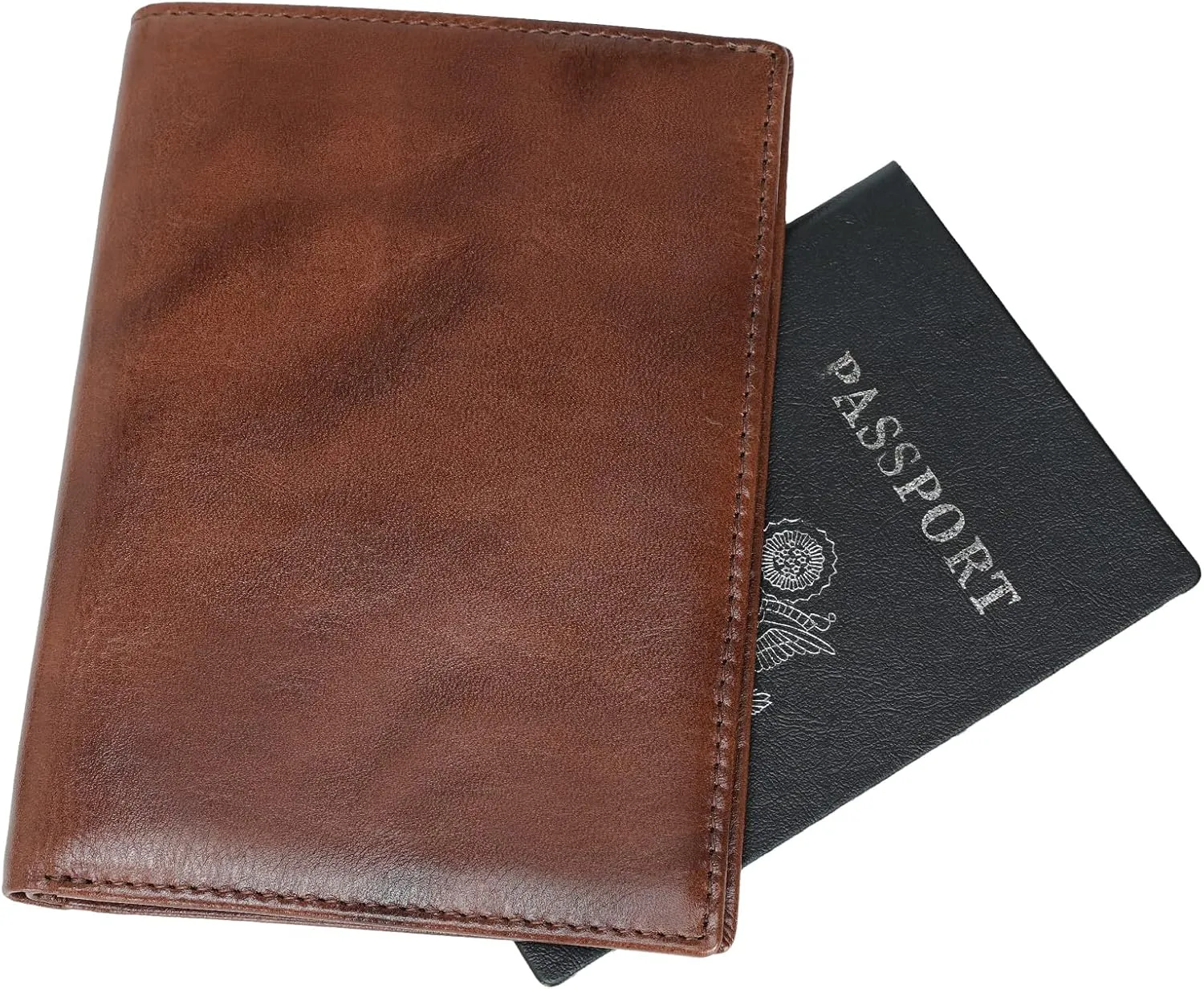 Polare Slim RFID Blocking Leather Passport Holder Travel Bifold Wallet For Men (Coffee)