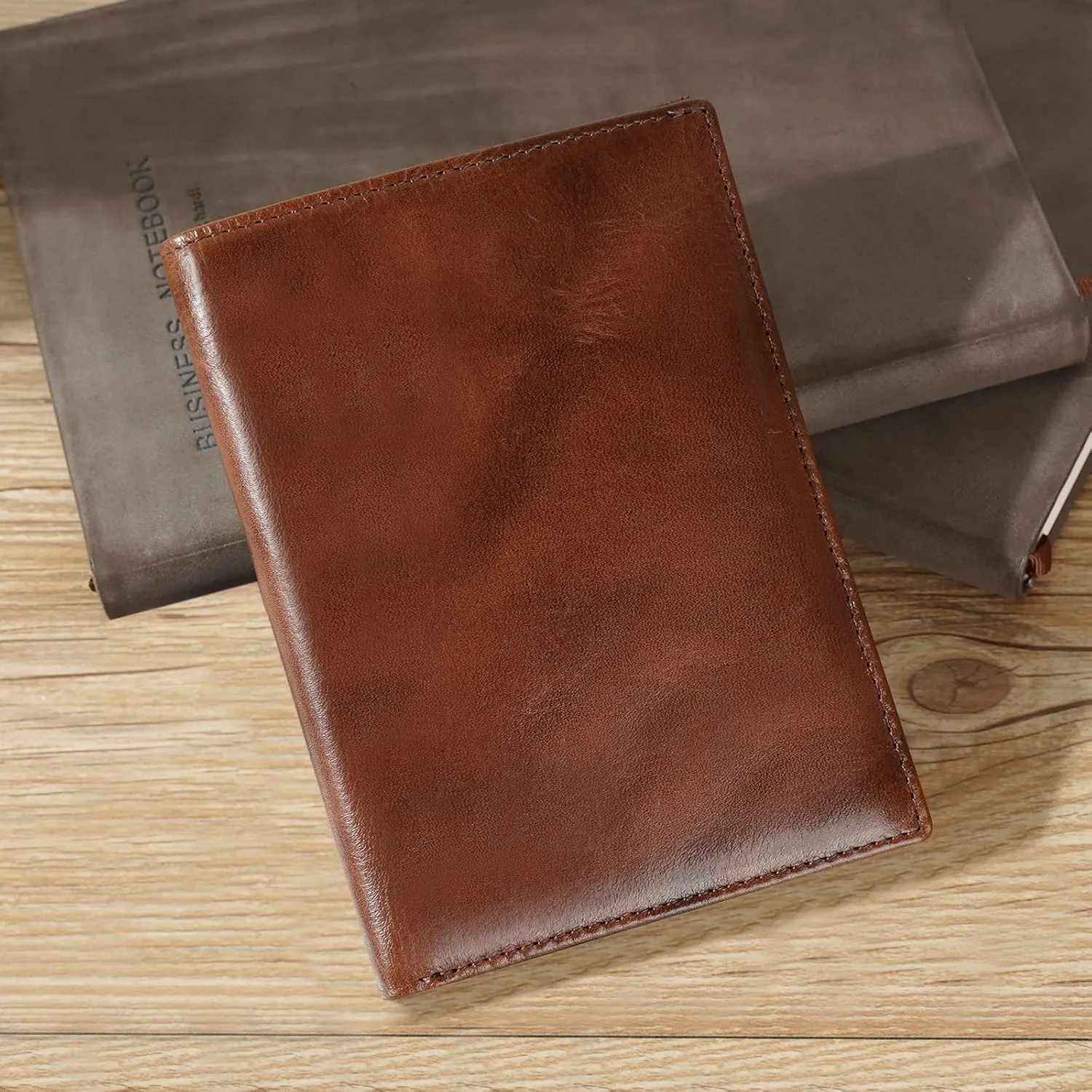 Polare Slim RFID Blocking Leather Passport Holder Travel Bifold Wallet For Men (Coffee)