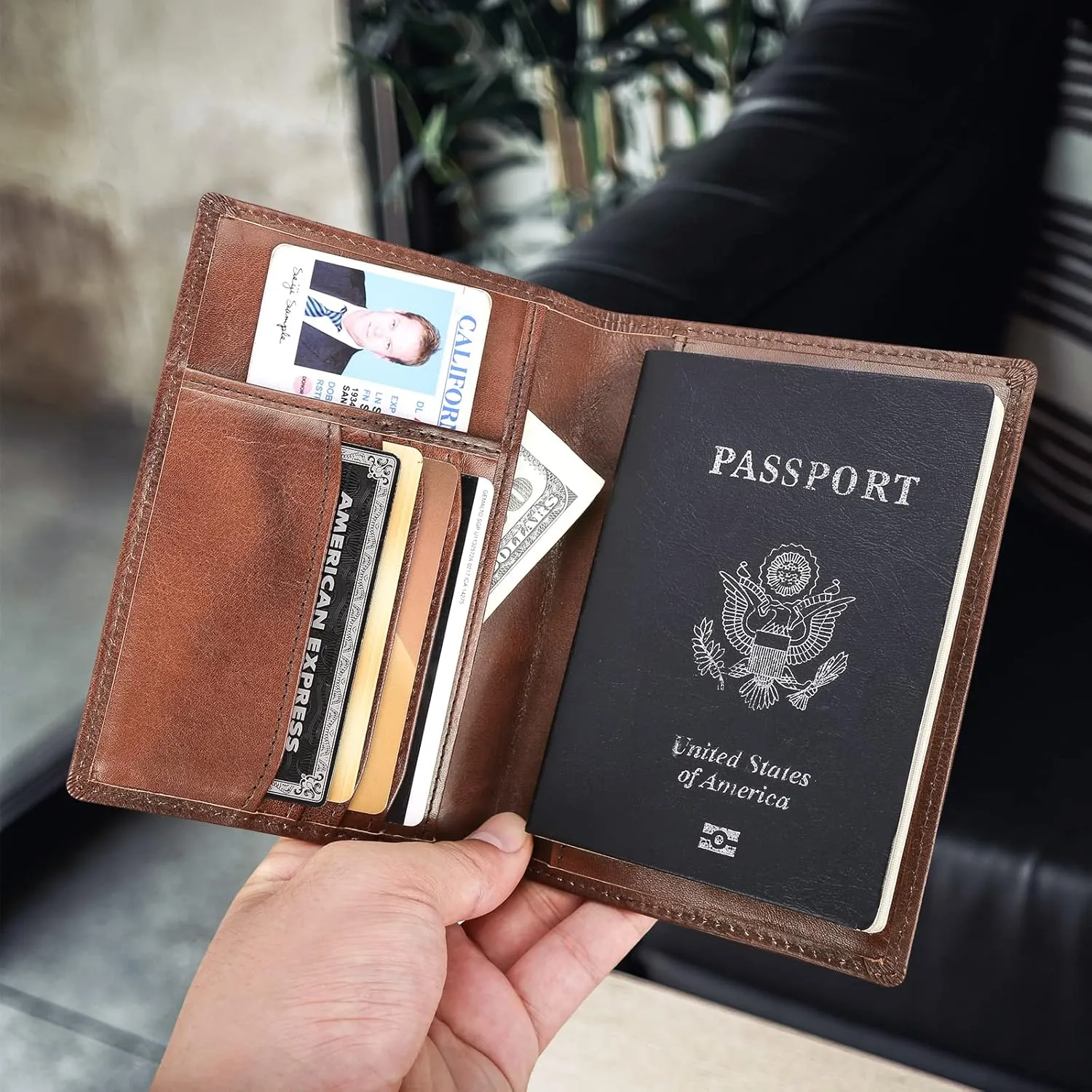 Polare Slim RFID Blocking Leather Passport Holder Travel Bifold Wallet For Men (Coffee)