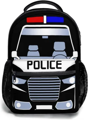 Police Car Backpack Cartoon Fun and Functional Backpack for School Work and Travel 17 Inch (Black)