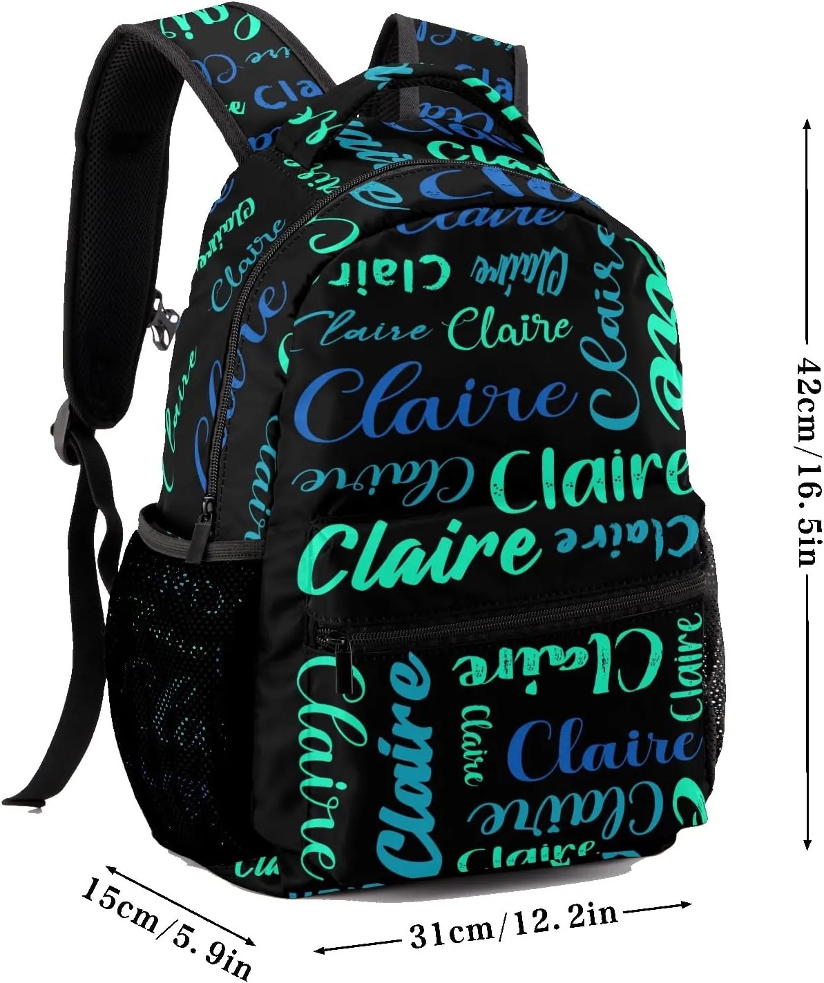 Polyester Custom Bookbag with Name Text Elementary Kids Boys Girls Personalized School Backpack Customize Book Bag, Stylish, Waterproof, Unique, Adjustable Shoulder Straps, 1 Pack
