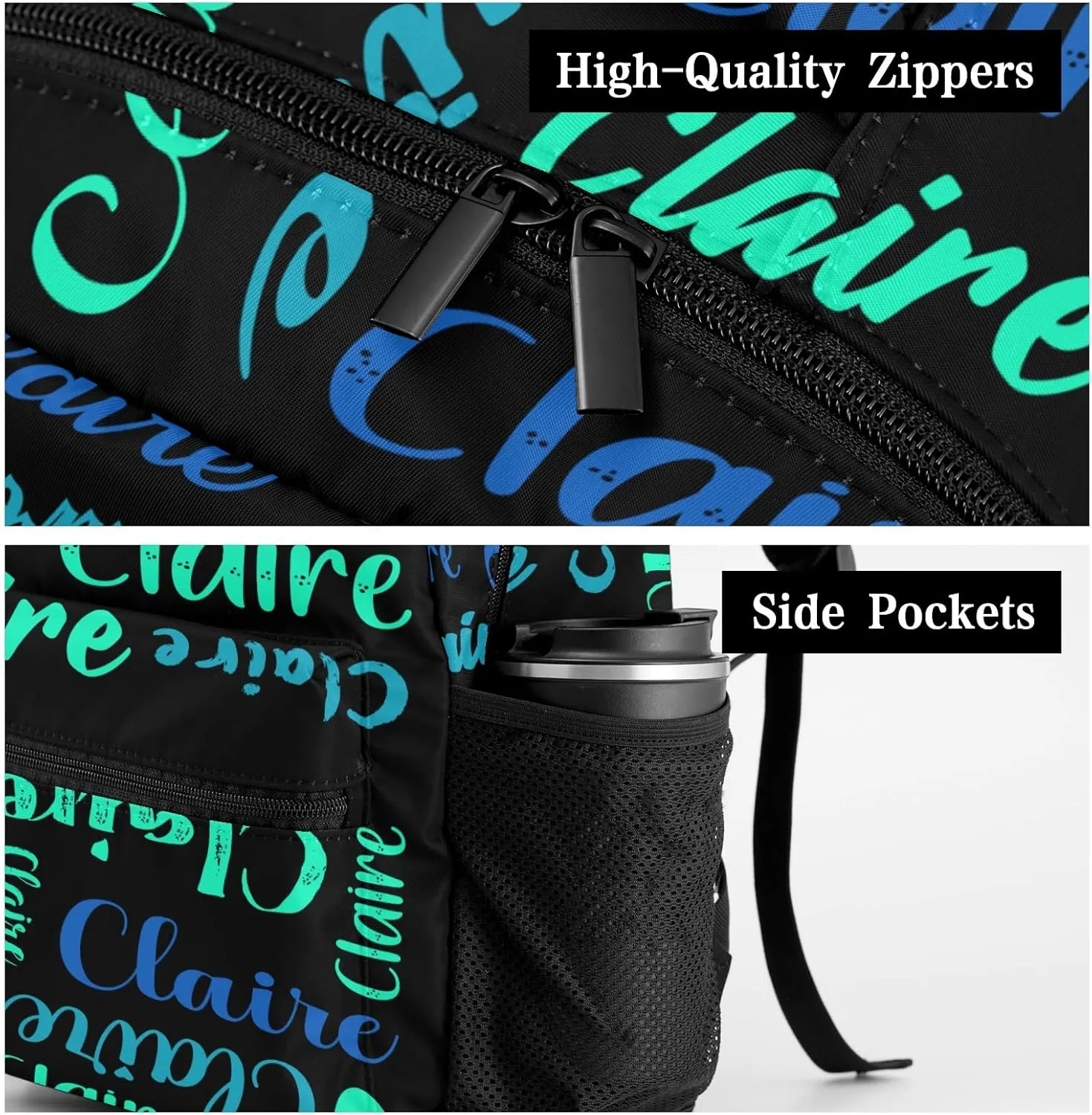 Polyester Custom Bookbag with Name Text Elementary Kids Boys Girls Personalized School Backpack Customize Book Bag, Stylish, Waterproof, Unique, Adjustable Shoulder Straps, 1 Pack