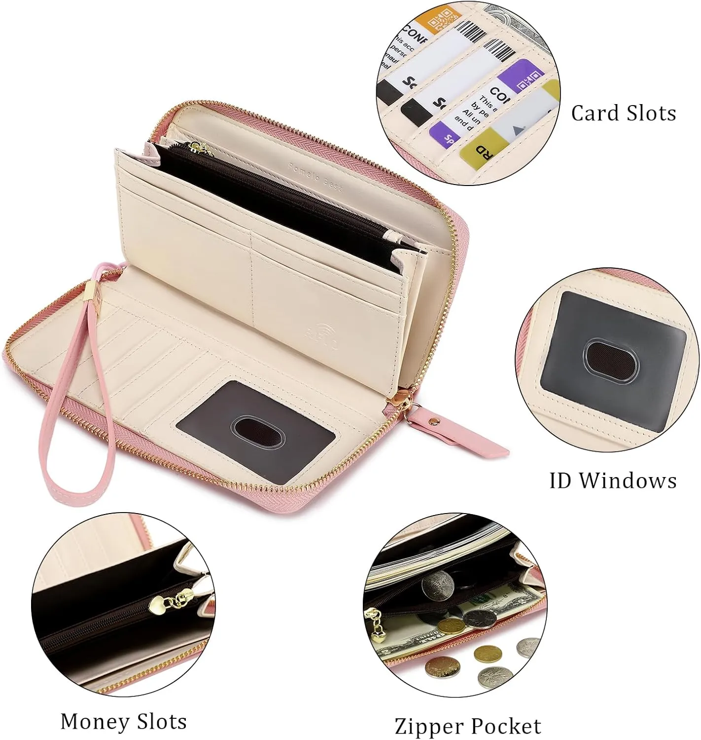 Pomelo Best Womens Wallet RFID Blocking Leather Multi Credit Card Large Capacity Zip Around Wallet Clutch Wristlet Travel Long Purse for Women Pink