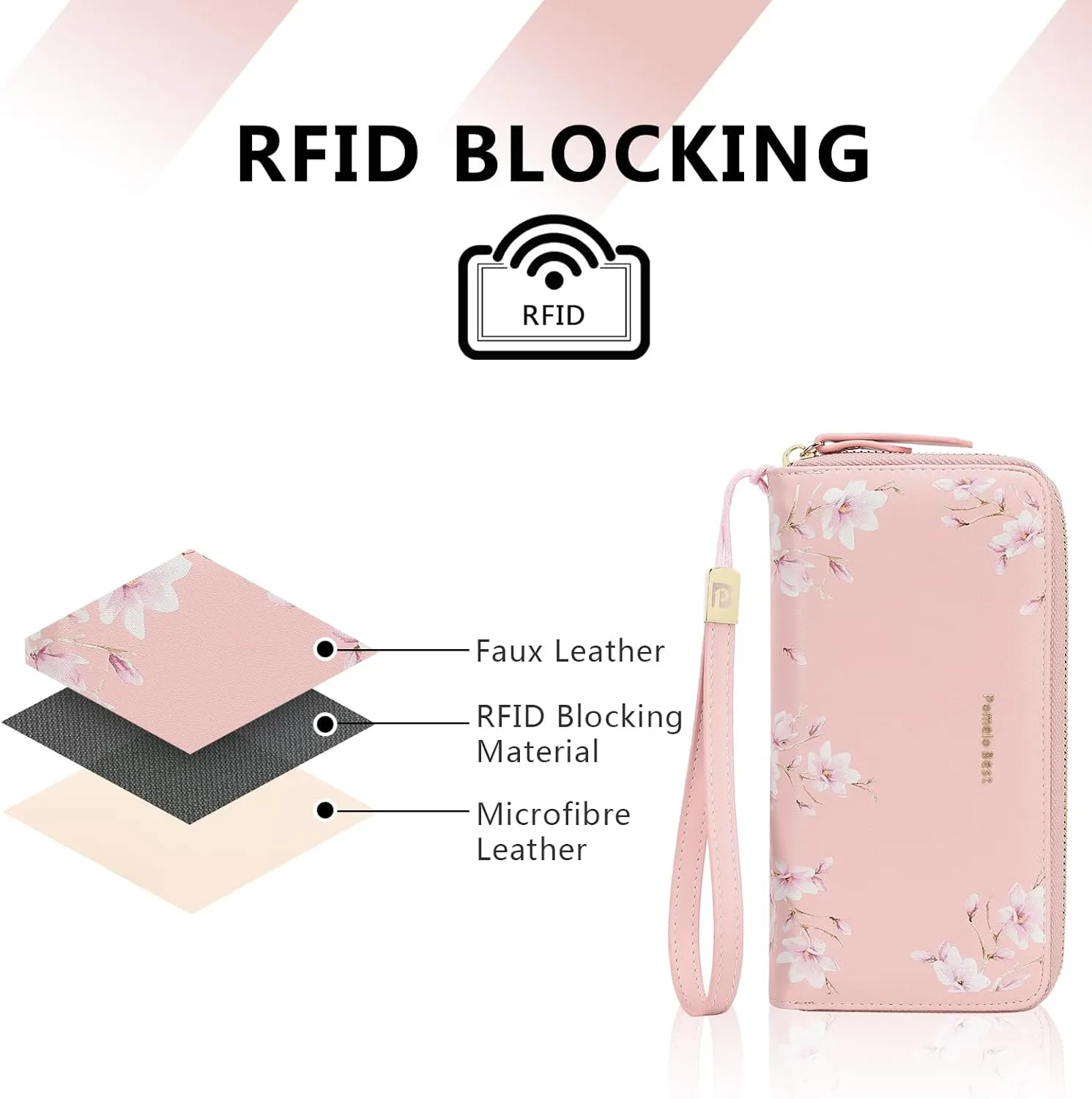 Pomelo Best Womens Wallet RFID Blocking Leather Multi Credit Card Large Capacity Zip Around Wallet Clutch Wristlet Travel Long Purse for Women Pink