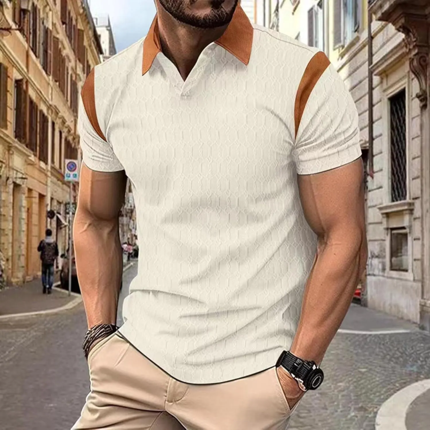 PORCLAY Men's Waffle Polo Shirts Short SleeveV Neck Casual Lapel Polos Tops 2025 Summer Slim Fit Golf Blouse for Men