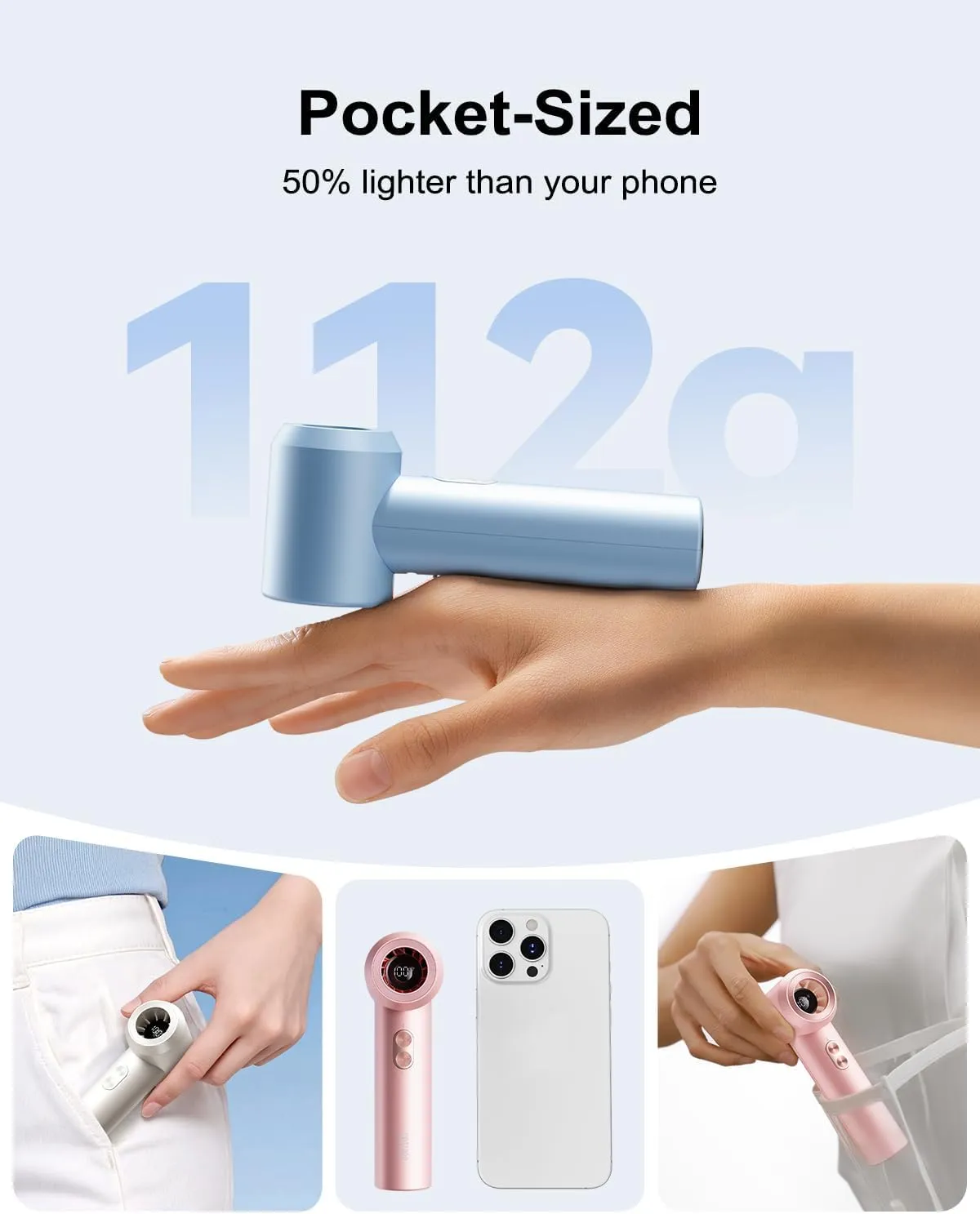 Portable Handheld Fan, 16000RPM Pocket Turbo Fan with Lanyard, Digital Display, Mini Personal Hand-fan with 100 Speeds Powerful Cooling for Women Lash Travel Home Office Outdoor (Blue)