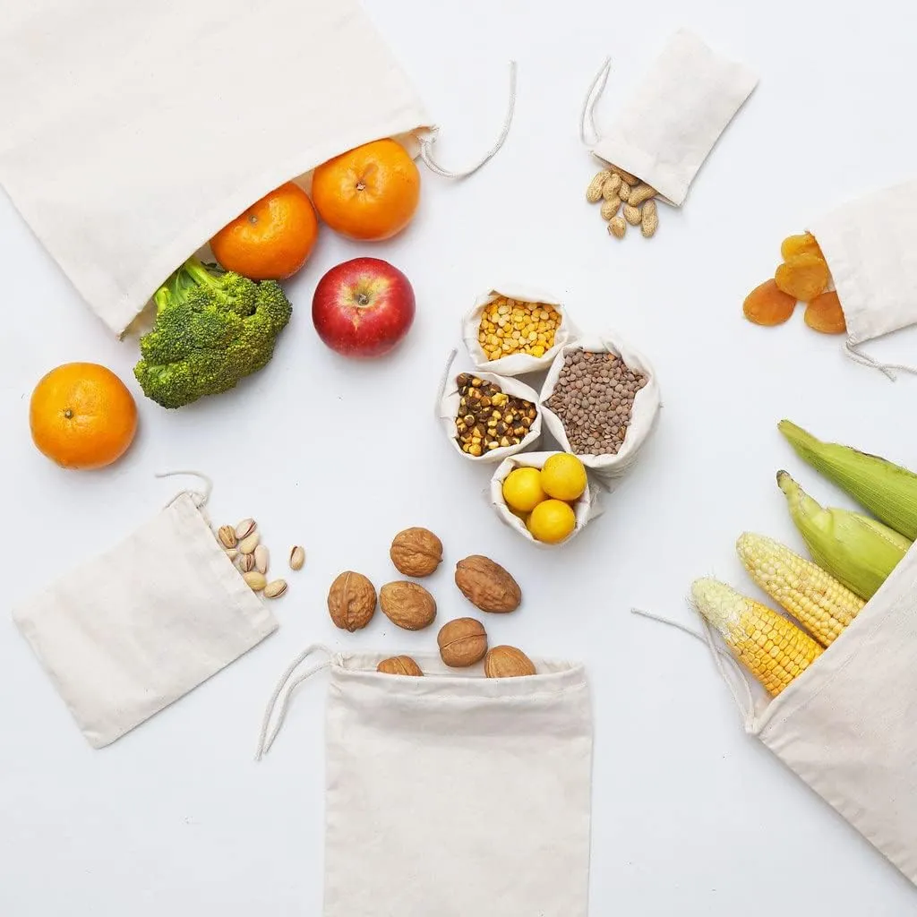 Premium Cotton Muslin Bags, 100% Organic Cotton with Single Drawstring. Premium Quality Reusable Eco-Friendly Natural Muslin Bags. (10, 12x20 Inhces)