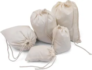 Premium Cotton Muslin Bags, 100% Organic Cotton with Single Drawstring. Premium Quality Reusable Eco-Friendly Natural Muslin Bags. (10, 12x20 Inhces)