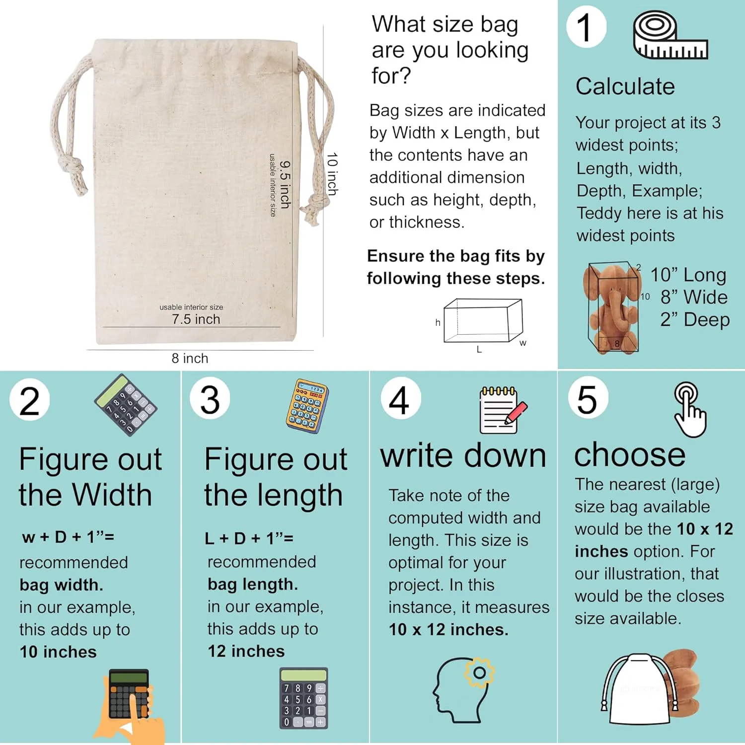 Premium Cotton Muslin Bags, 100% Organic Cotton with Single Drawstring. Premium Quality Reusable Eco-Friendly Natural Muslin Bags. (10, 12x20 Inhces)