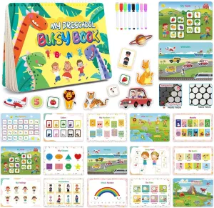 Preschool Learning Activities Busy Book & Montessori Toys for Toddlers 2-5 Years - Sensory Quiet Book with Pre-Writing Practice, Tracing Coloring Pages, Scissor Skills Workbooks (Boy & Girl Toys)