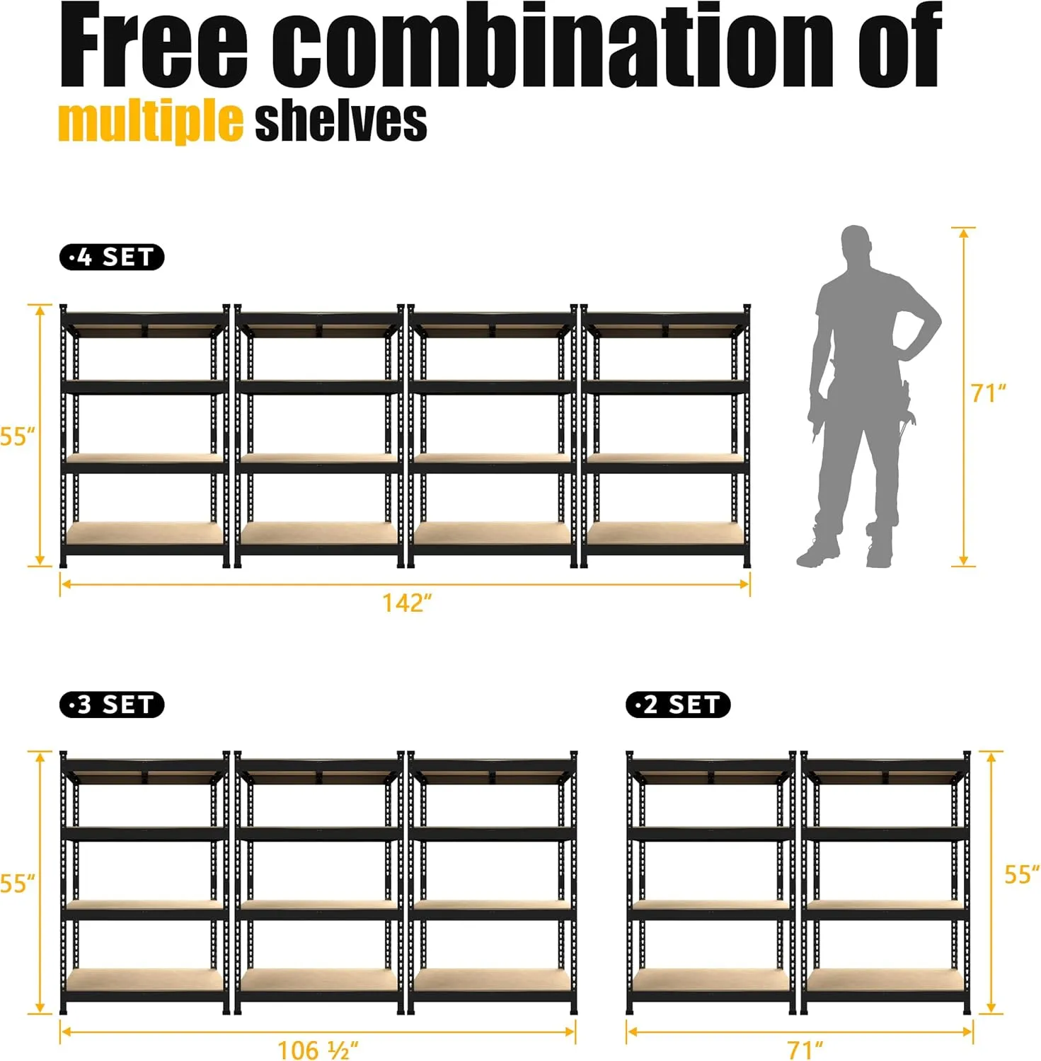 PrimeZone 4 Tier 36" W x 16" D x 55" H Storage Shelves - Adjustable Garage Storage Shelving, Heavy Duty Metal Storage Utility Rack Shelf Unit for Warehouse Pantry Closet Kitchen, Black