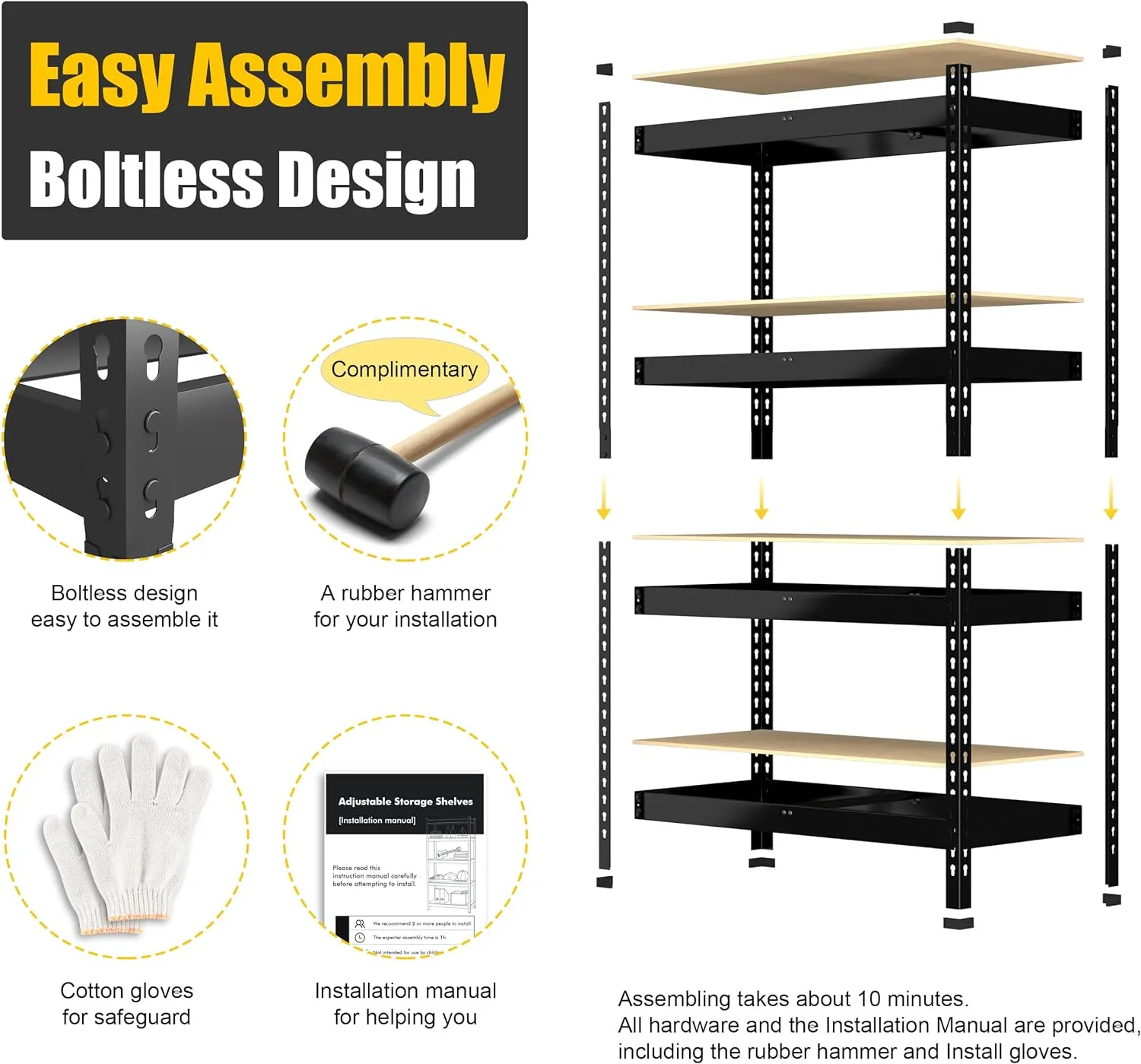 PrimeZone 4 Tier 36" W x 16" D x 55" H Storage Shelves - Adjustable Garage Storage Shelving, Heavy Duty Metal Storage Utility Rack Shelf Unit for Warehouse Pantry Closet Kitchen, Black