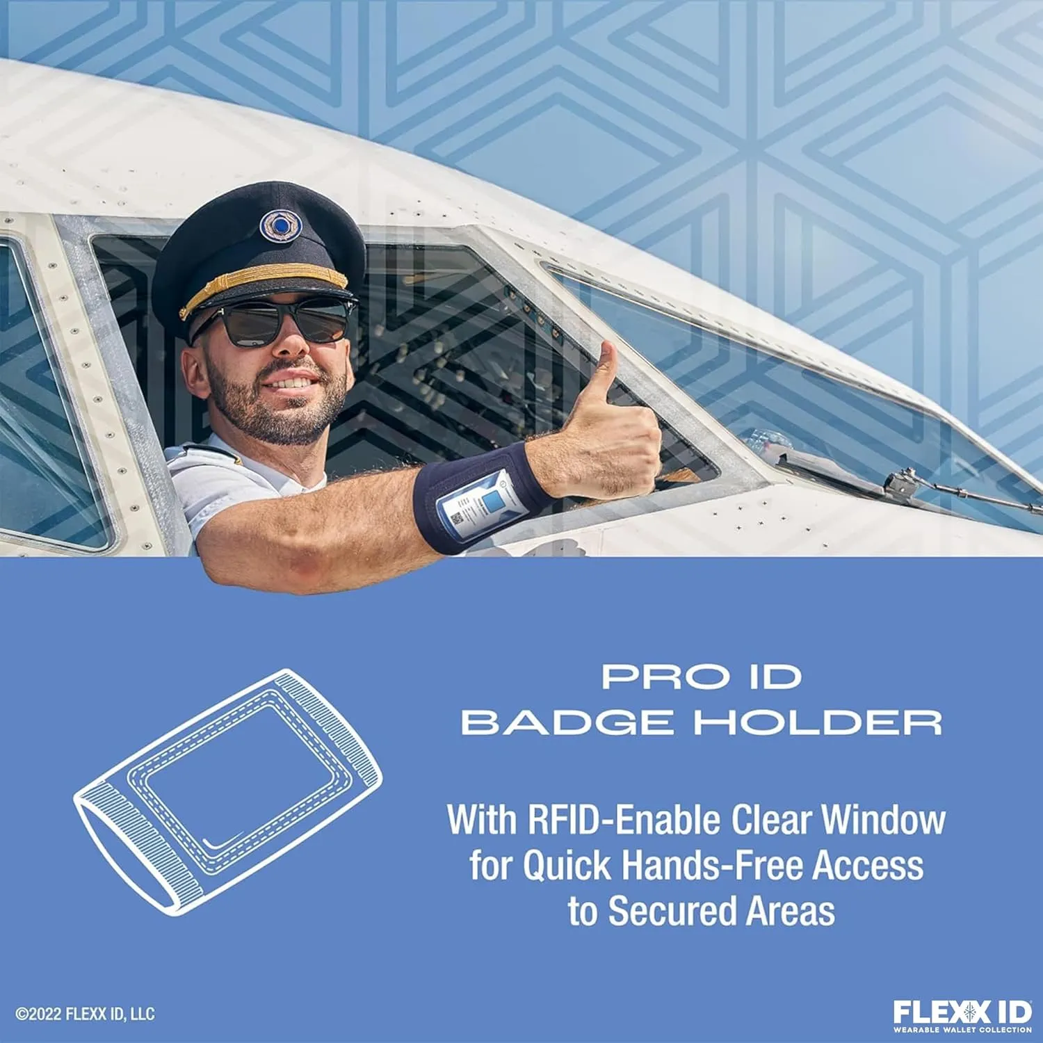 PRO Secure RFID-Enabled Clear Window Arm Badge Holder Wallet with Velcro Pocket - Quick Hands-Free Access for Secured Areas - Ski Pass Holder - Ideal for Work, Gym, Travel - Blue