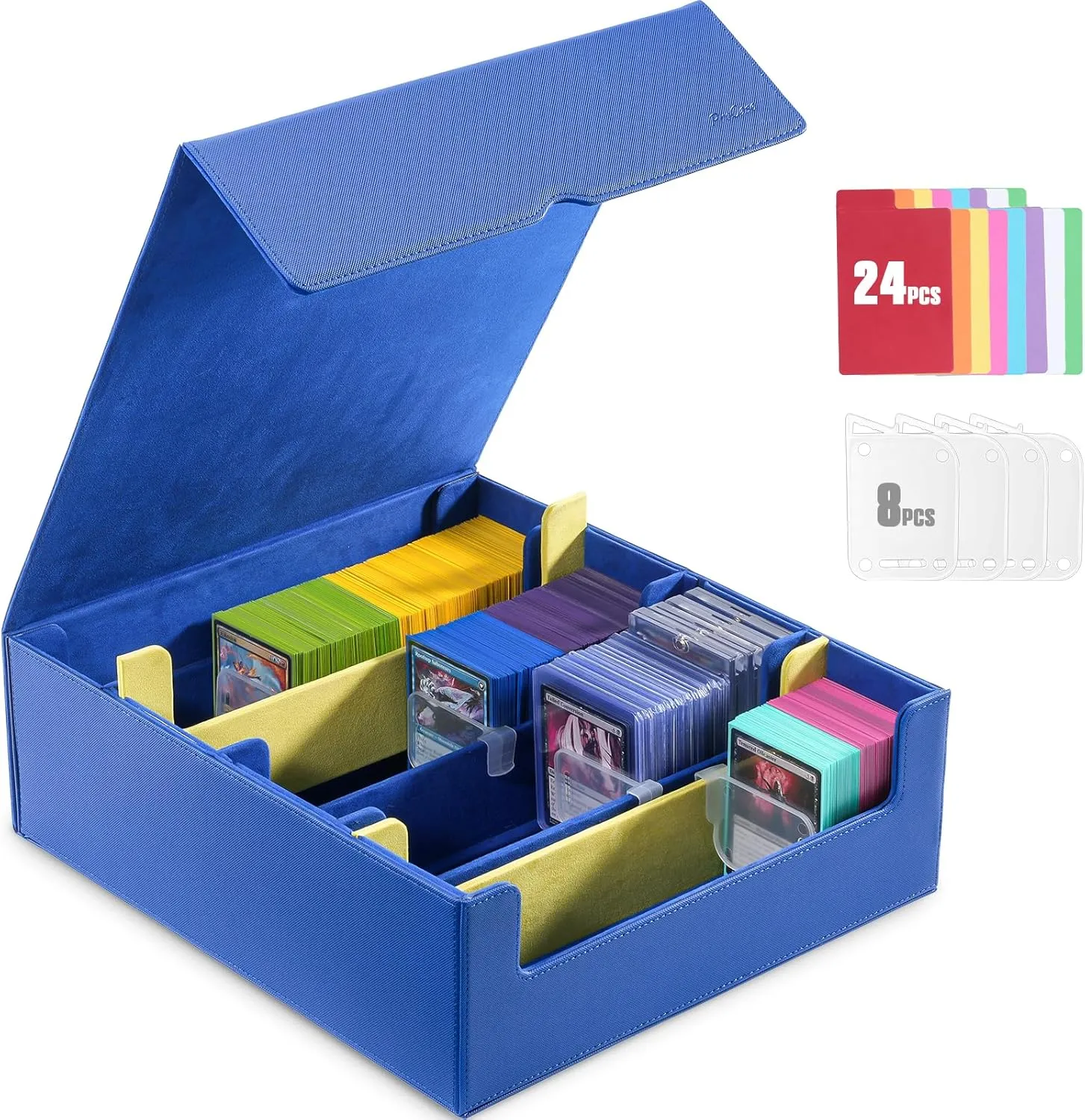 ProCase Trading Card Storage Box, 3400  PU Leather Card Deck Box with 3 Adjustable Space Dividers，Design for Sleeves & Toploader, Fit Magic Game Cards，Sport Cards，PTCG，TCG - Blue
