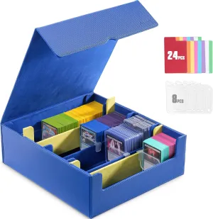 ProCase Trading Card Storage Box, 3400  PU Leather Card Deck Box with 3 Adjustable Space Dividers，Design for Sleeves & Toploader, Fit Magic Game Cards，Sport Cards，PTCG，TCG - Blue