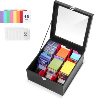 ProCase Trading Cards Storage Box with Clear Lid For MTG,TCG, Sport Cards, Commander Card Deck Case Fit For Sleevedcards＆Toploaders(3"x 4") -Blackred